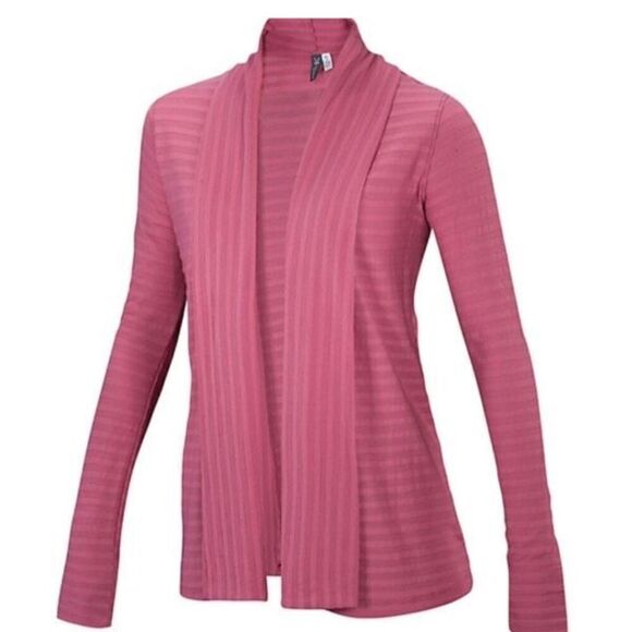 Ibex Women's Shadow Stripes Merino Wool Open Front Cardigan Pink Size Medium - Picture 1 of 9